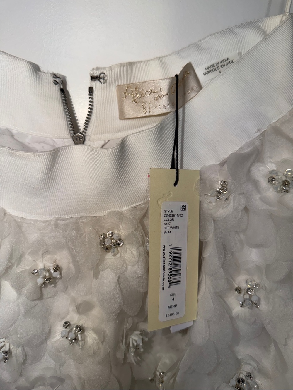 Alice + Olivia Earla High Waisted Floral Embellished Skirt White/Silver Crystal - Picture 7 of 12